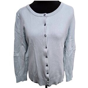 Talbots Cardigan Sweater medium Light Blue Pima casual top classic Button Front